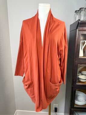 Pact Organic Cotton Rust Open Front Raw Hem Oversized Cardigan Sweater M/L